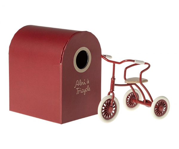 Maileg Dreirad Rot mit Garagenbox – Mini-Fahrspaß für Maileg-Spielfiguren hier bestellen